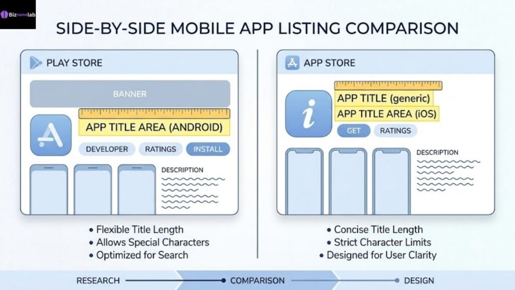 Google Play and Apple App Store character limit comparison chart