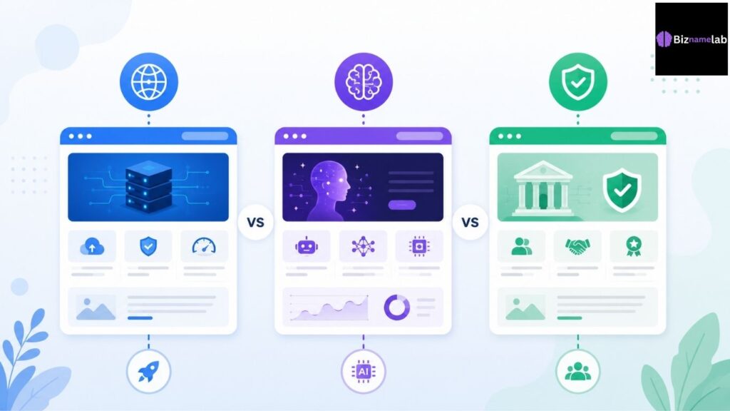 Comparison of .ai .io and .com domains for fintech startups"