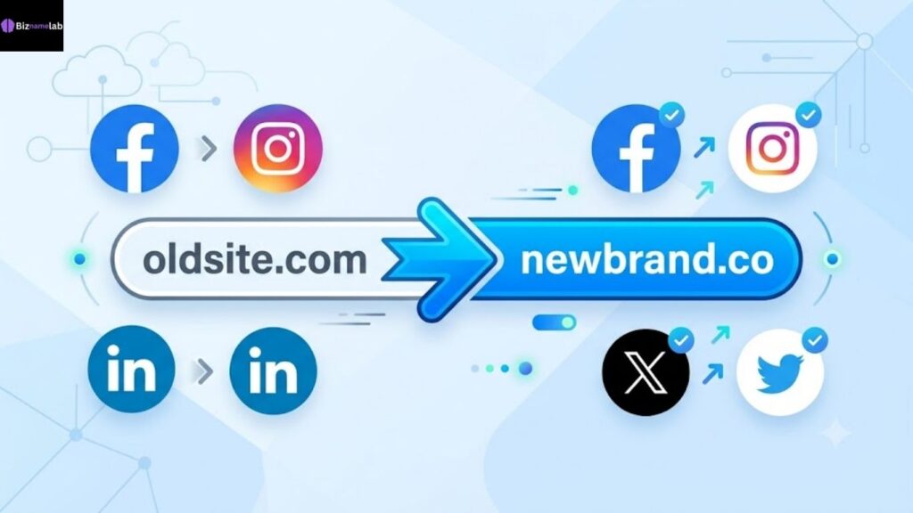 Website domain and social media handles transition during a business rebrand