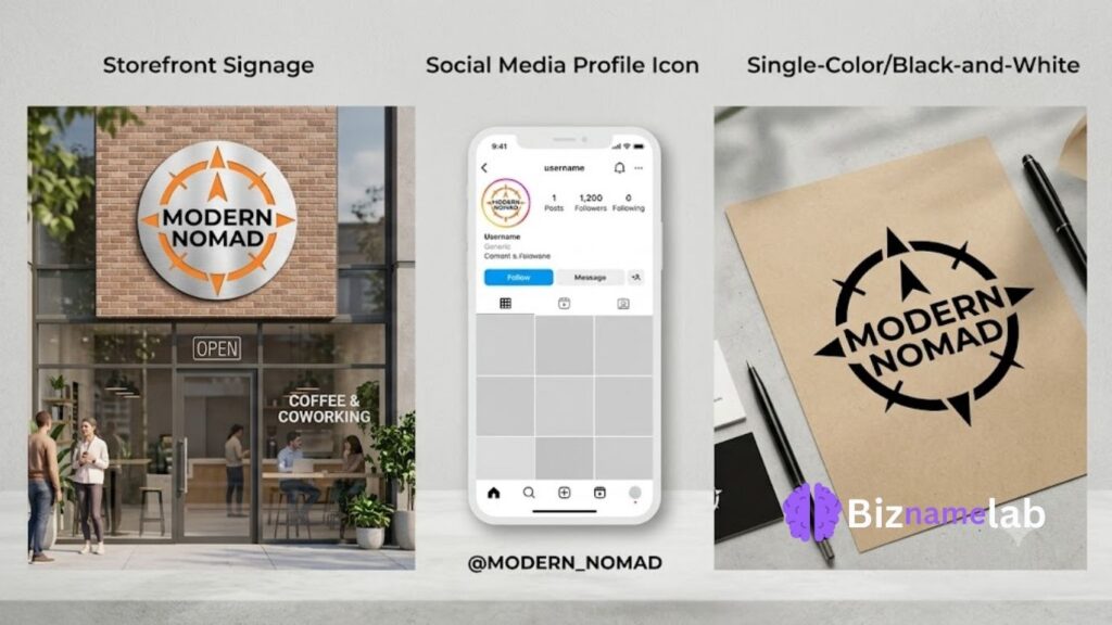 Logo scalability mockup test for a business name