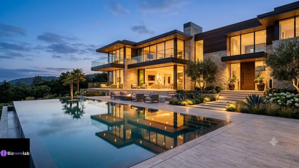 luxury real estate business name idea on high-end property listing