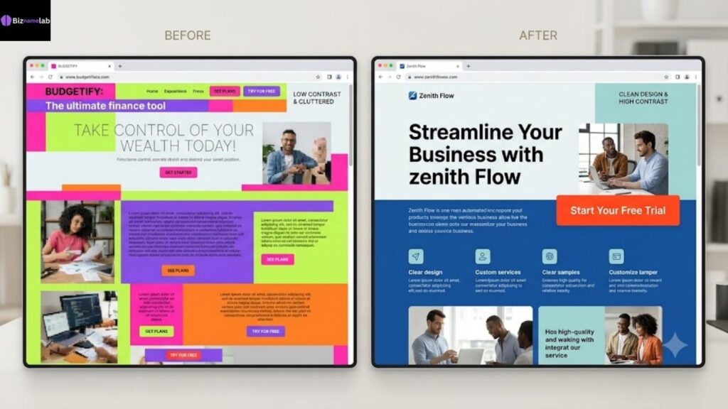 Landing page color mistakes vs optimized SaaS color scheme