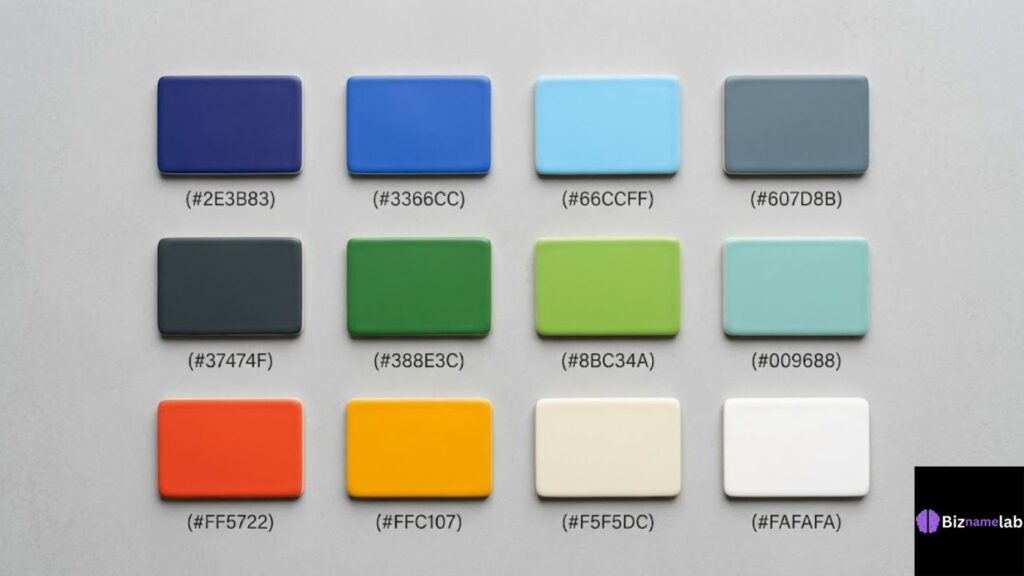 Modern tech brand color palette swatches with hex codes