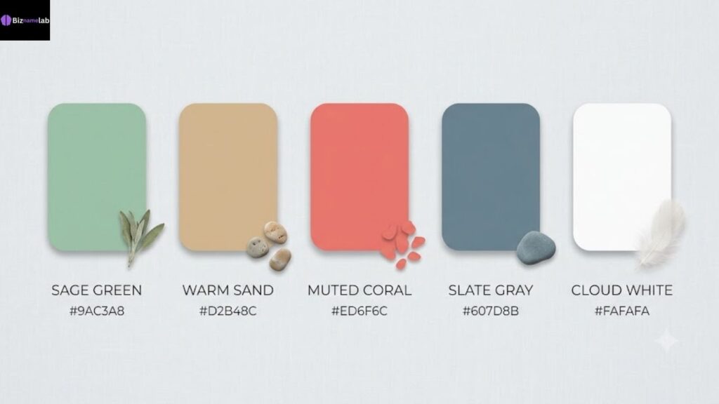 Pastel minimalist SaaS color scheme with sage and coral tones